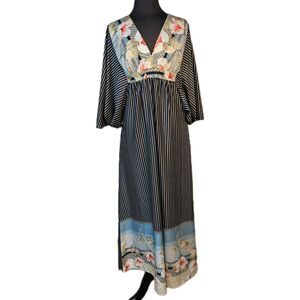 Vtg Bierner Boho Floral Empire Waist kimono Sleeve Maxi Dress M Resort vacation